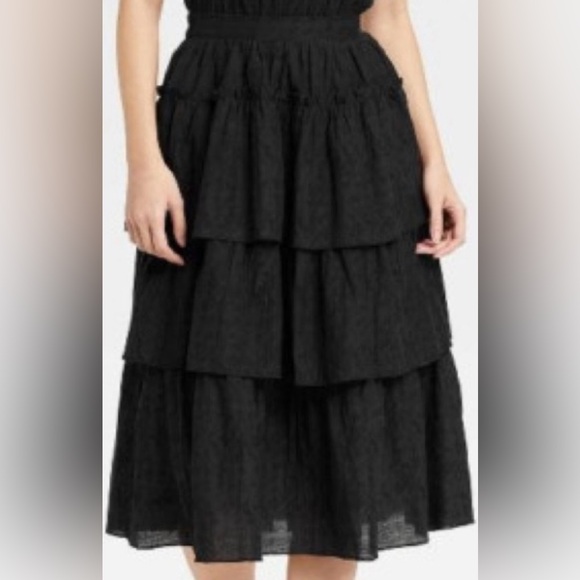 UNIVERSAL THREAD Tiered Midi Black Skirt (with lining), Size XL - Picture 1 of 7